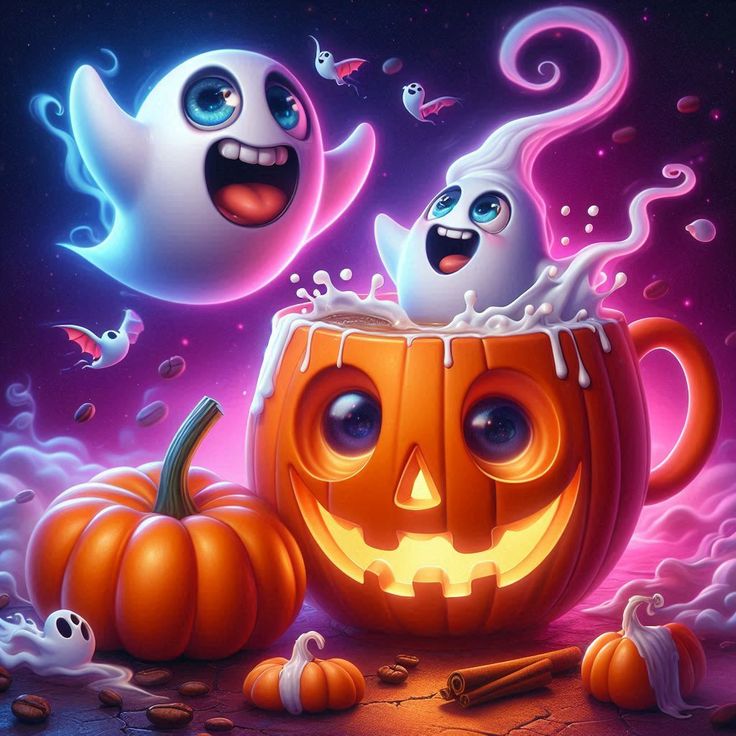 Buongiorno Halloween con pensiero positivo e zucca sorridente