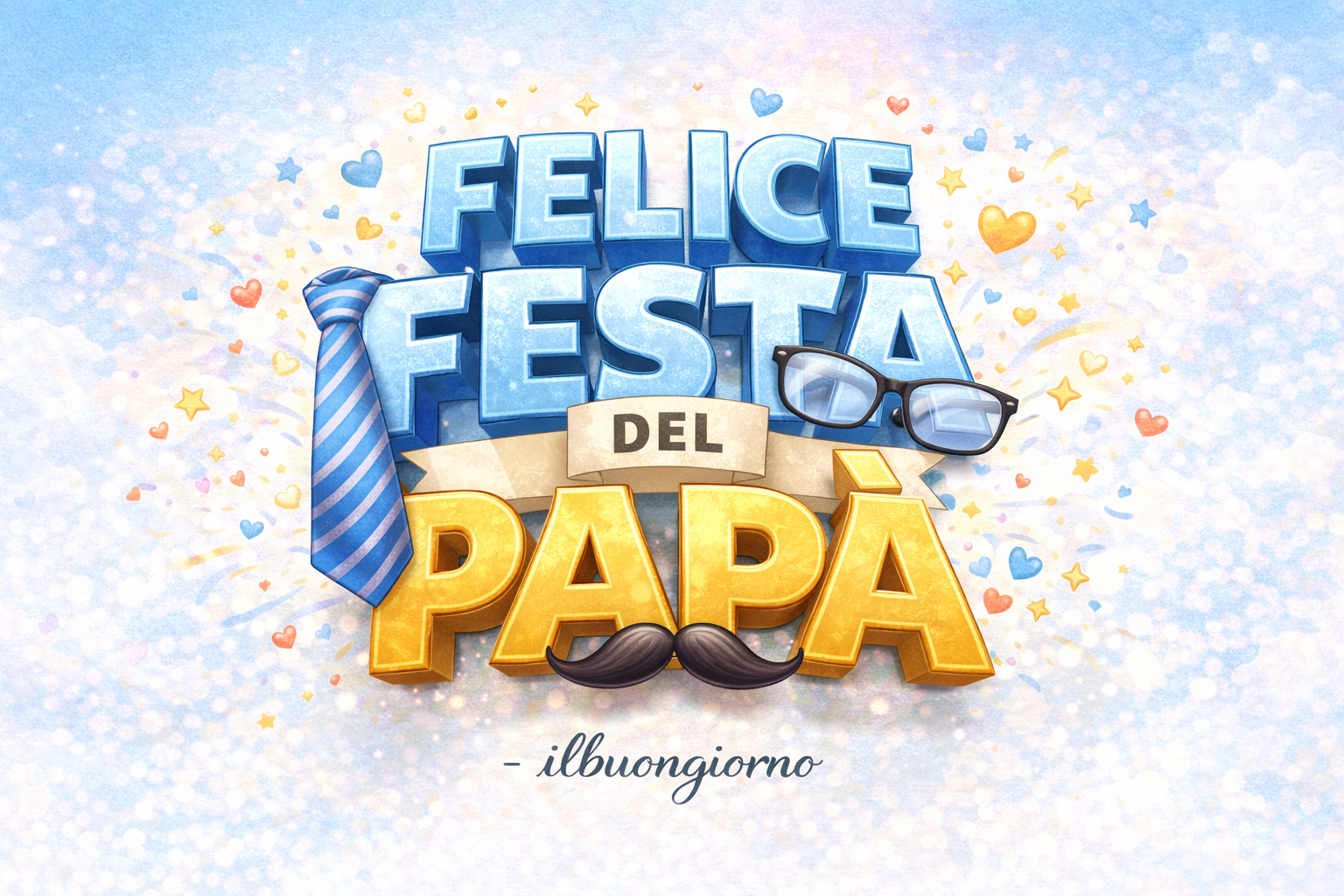 Immagine di auguri per la Festa del Papà con scritte dedicate ai papà, cartolina affettuosa con dedica e firma IlBuongiorno